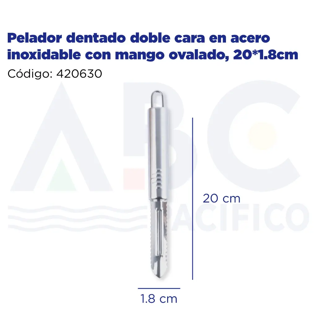 Pelador dentado doble cara en acero inoxidable con mango ovalado, 20*1.8cm