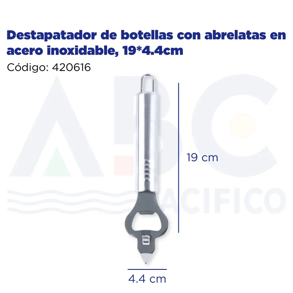 Destapatador de botellas con abrelatas en acero inoxidable, 19*4.4cm
