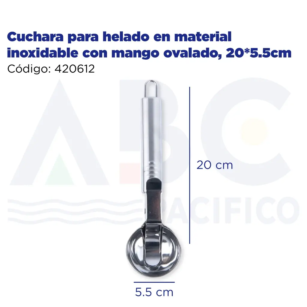 Cuchara para helado en material inoxidable con mango ovalado, 20*5.5cm
