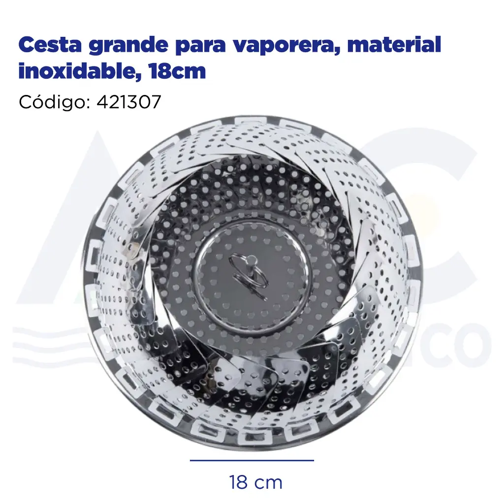 Cesta grande para vaporera, material inoxidable, 18cm
