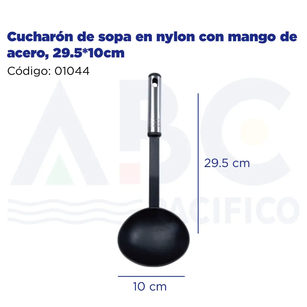 Cucharón de sopa en nylon con mango de acero, 29.5*10cm