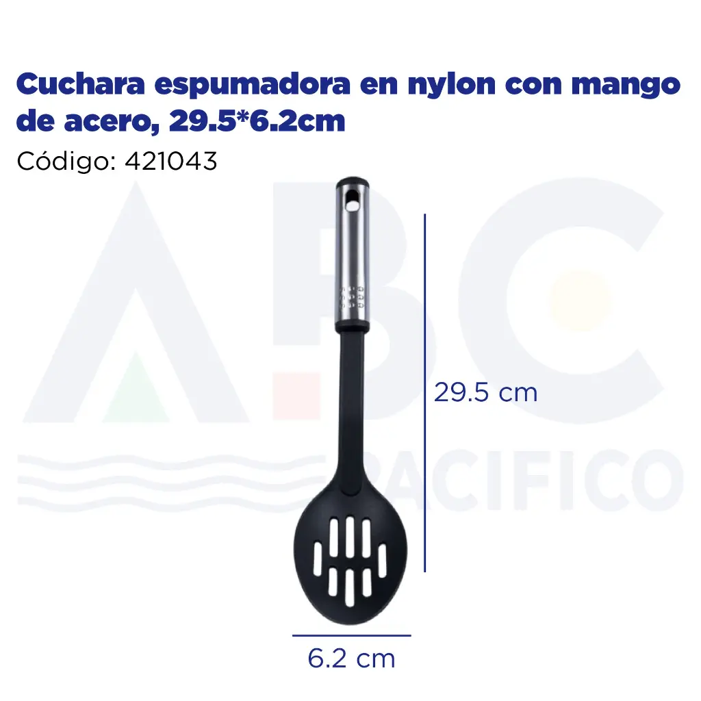 Cuchara espumadora en nylon con mango de acero, 29.5*6.2cm