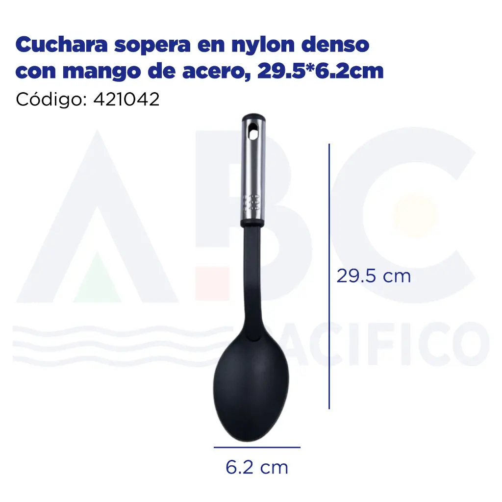 Cuchara sopera en nylon denso con mango de acero, 29.5*6.2cm
