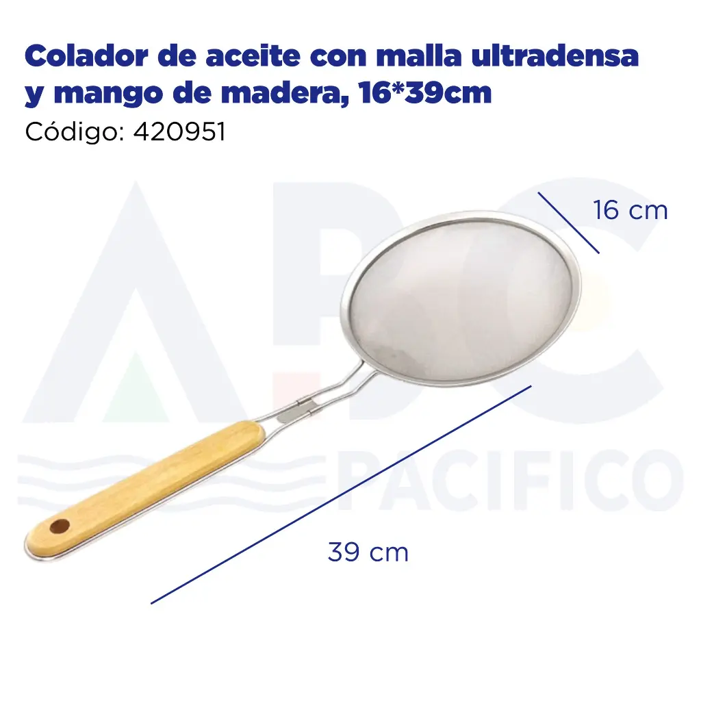 Colador de aceite con malla ultradensa y mango de madera, 16*39cm