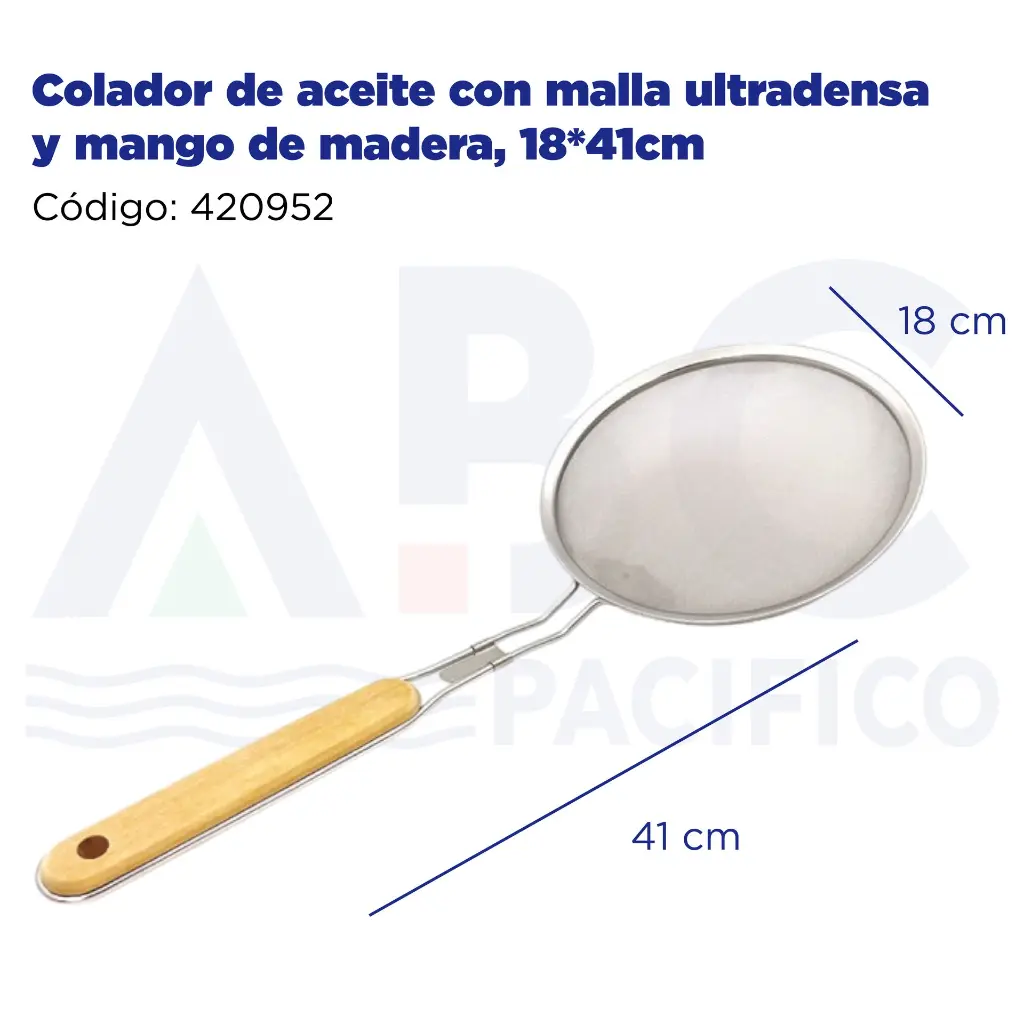 Colador de aceite con malla ultradensa y mango de madera, 18*41cm