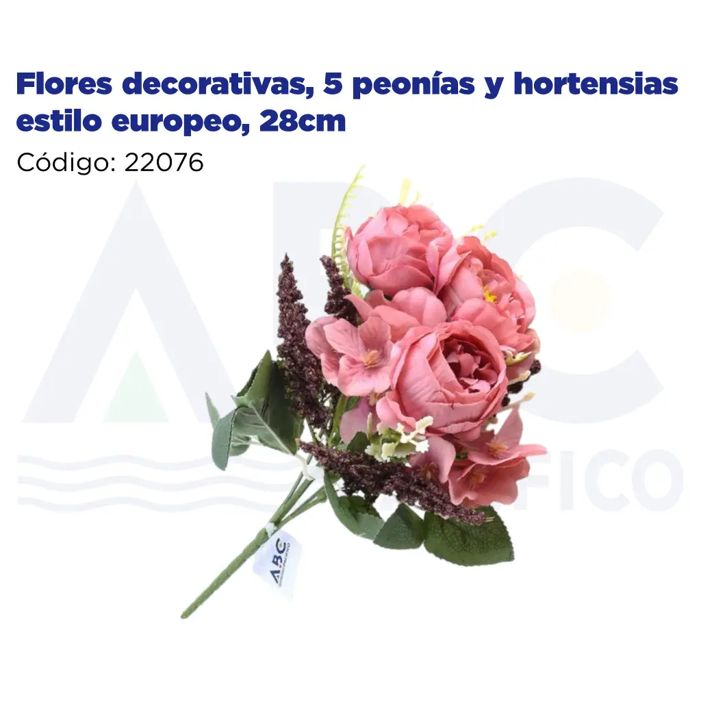 Flores decorativas, 5 peonías y hortensias estilo europeo, 28cm