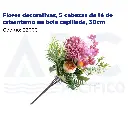 Flores decorativas, 5 cabezas de té de crisantemo en bola cepillada, 30cm