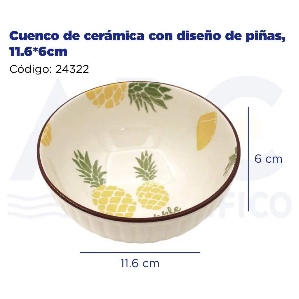 Cuenco de cerámica con diseño de piñas, 11.6*6cm