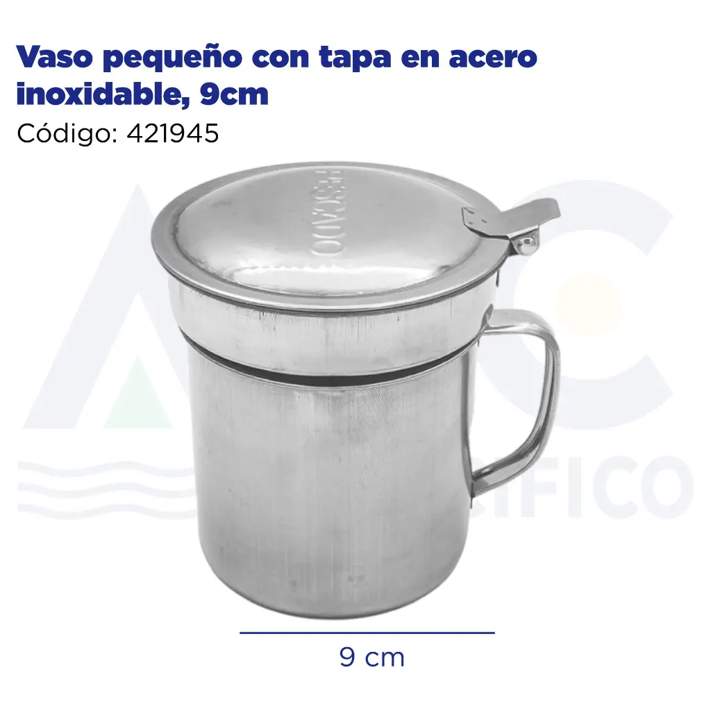 Vaso pequeño con tapa en acero inoxidable, 9cm