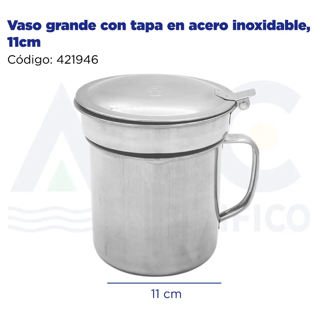 Vaso grande con tapa en acero inoxidable, 11cm