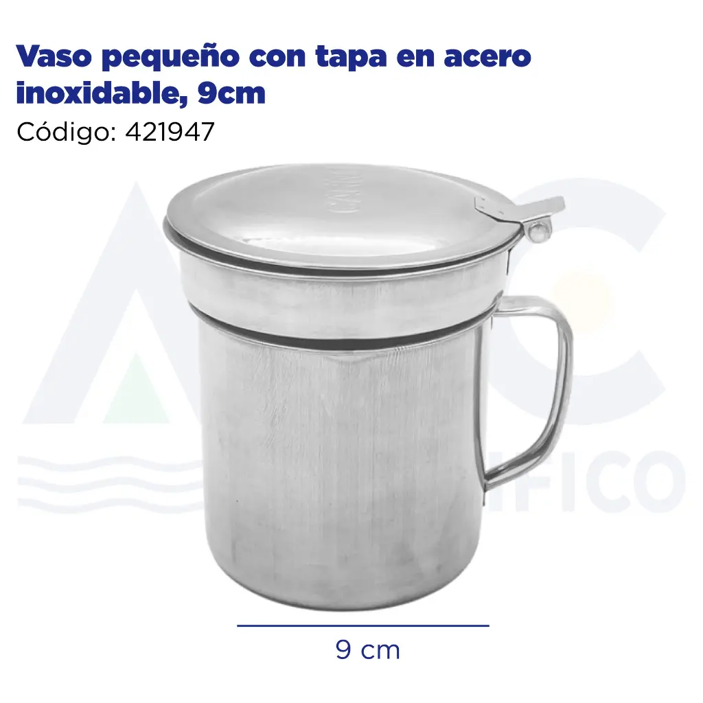 Vaso pequeño con tapa en acero inoxidable, 9cm