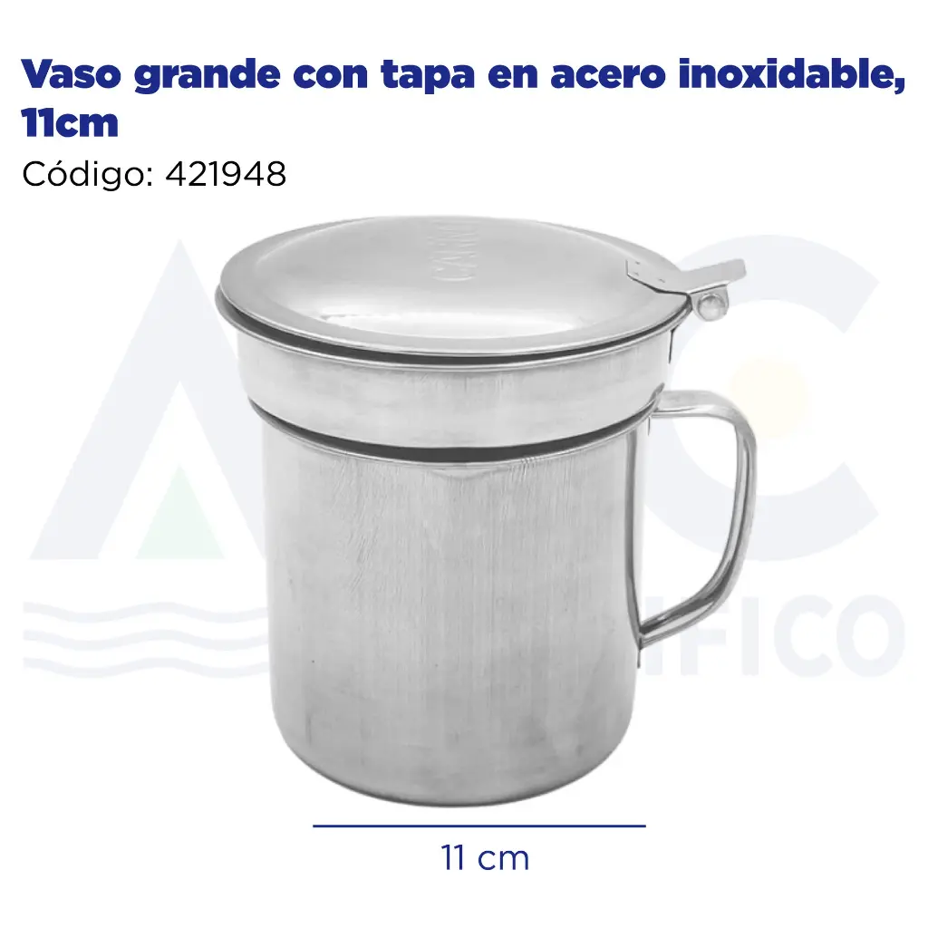 Vaso grande con tapa en acero inoxidable, 11cm