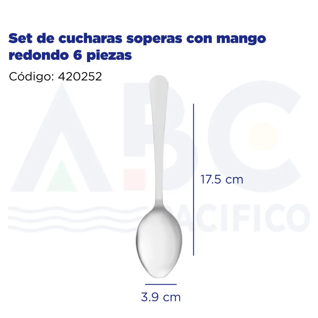 Set de cucharas soperas con mango redondo 6 piezas