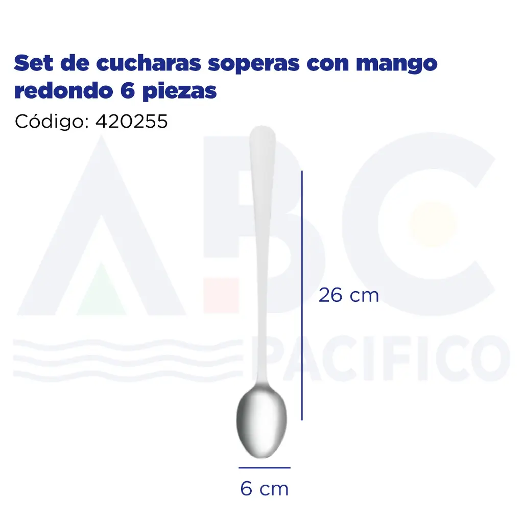 Set de cucharas soperas con mango redondo 6 piezas