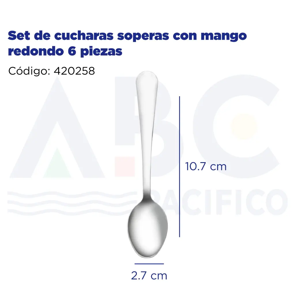 Set de cucharas soperas con mango redondo 6 piezas