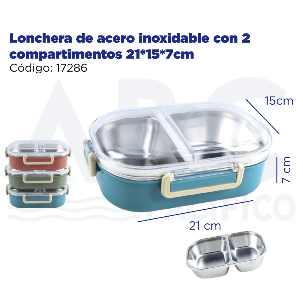 Lonchera de acero inoxidable con 2 compartimentos 21*15*7cm