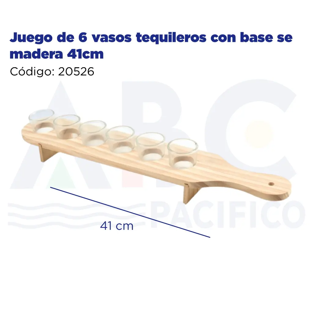 Juego de 6 vasos tequileros con base se madera 41cm