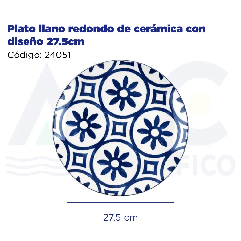 Plato llano redondo de cerámica con diseño 27.5cm