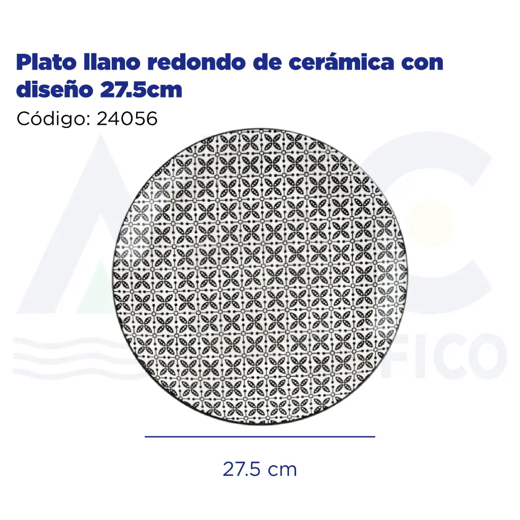 Plato llano redondo de cerámica con diseño 27.5cm