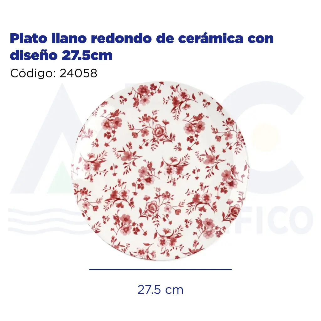 Plato llano redondo de cerámica con diseño 27.5cm