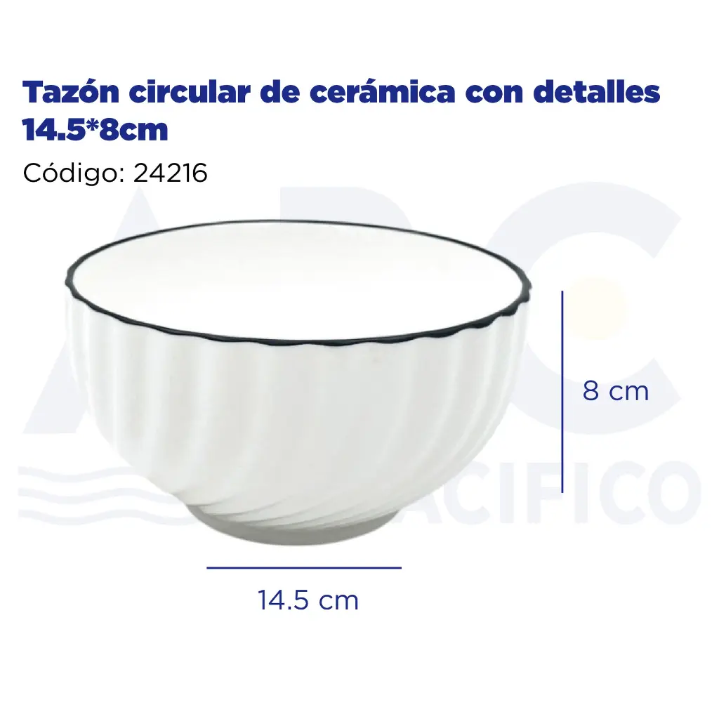 Tazón circular de cerámica con detalles 14.5*8cm