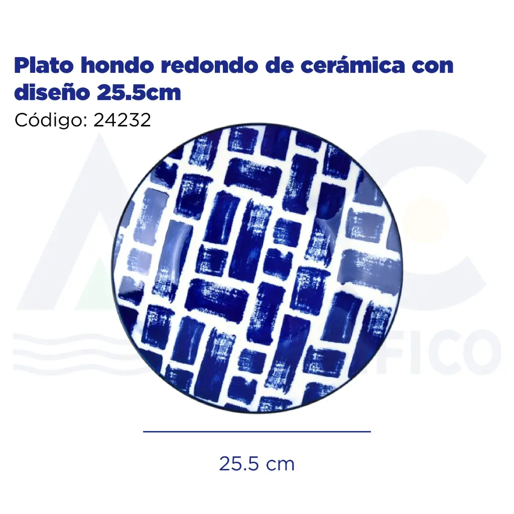 Plato hondo redondo de cerámica con diseño 25.5cm