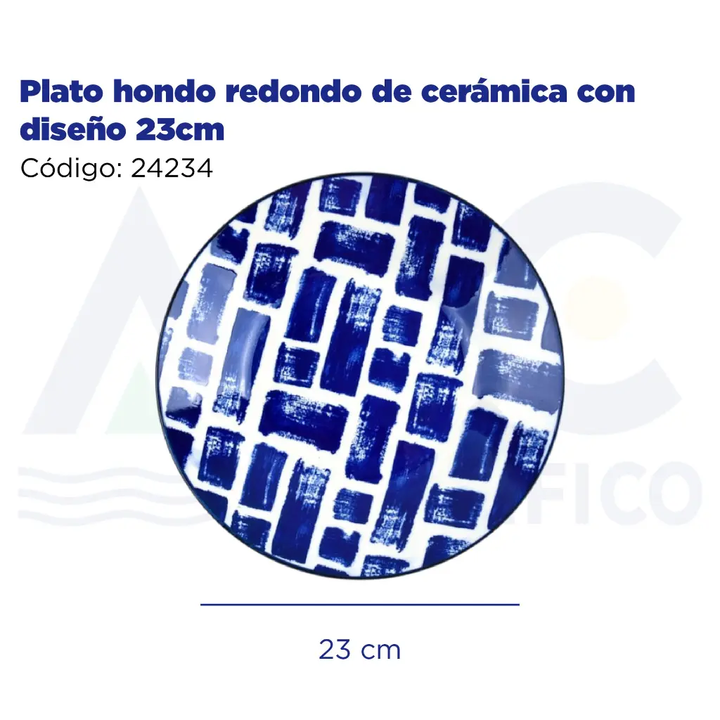 Plato hondo redondo de cerámica con diseño 23cm