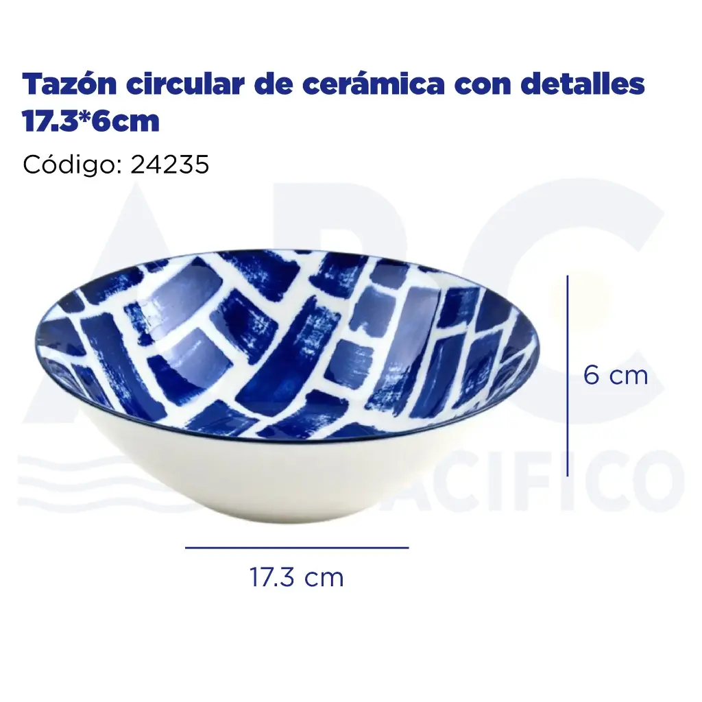 Tazón circular de cerámica con detalles 17.3*6cm