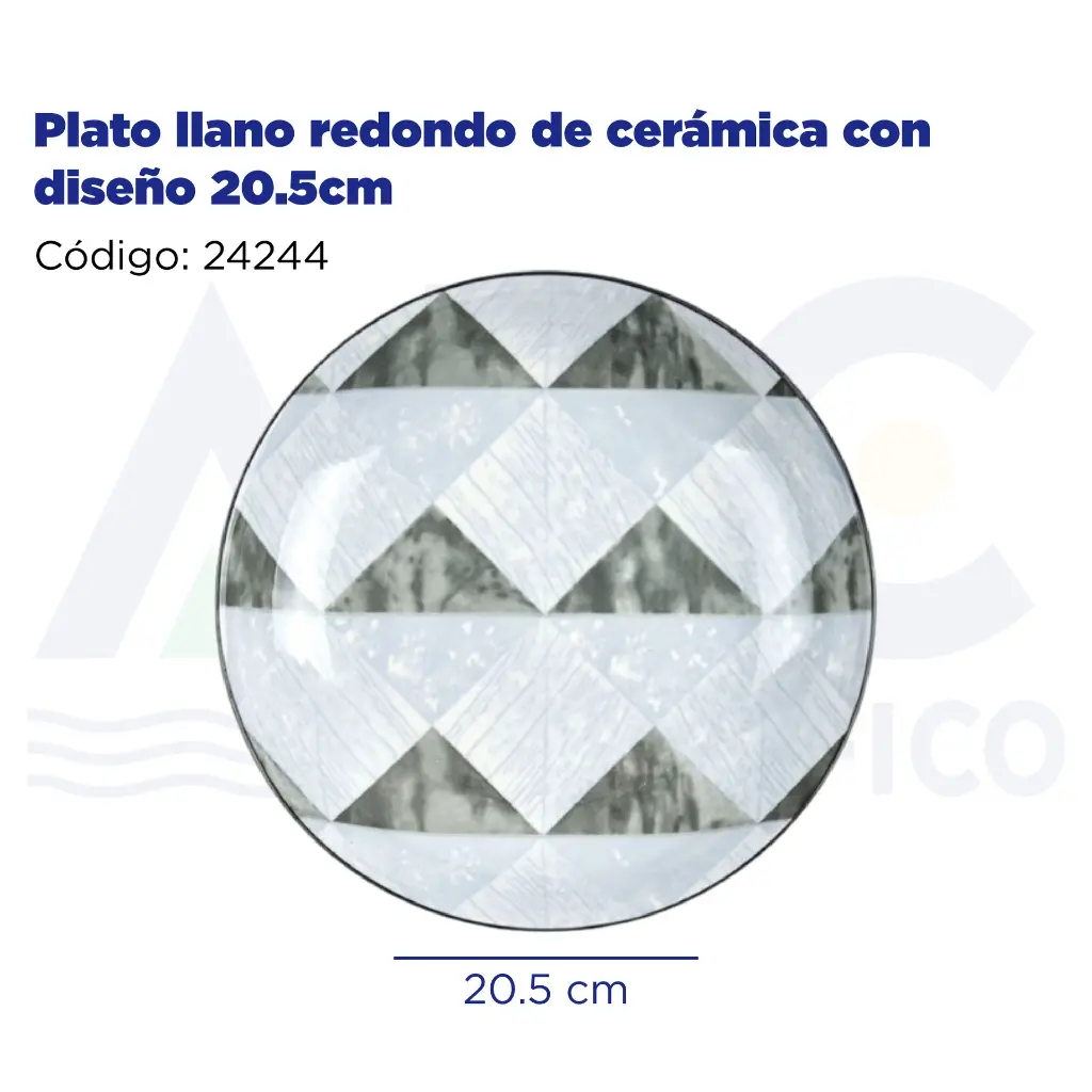 Plato llano redondo de cerámica con diseño 20.5cm
