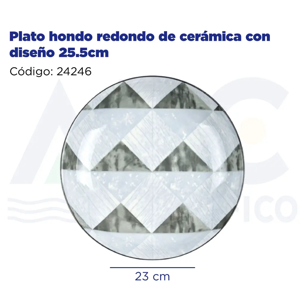 Plato hondo redondo de cerámica con diseño 25.5cm