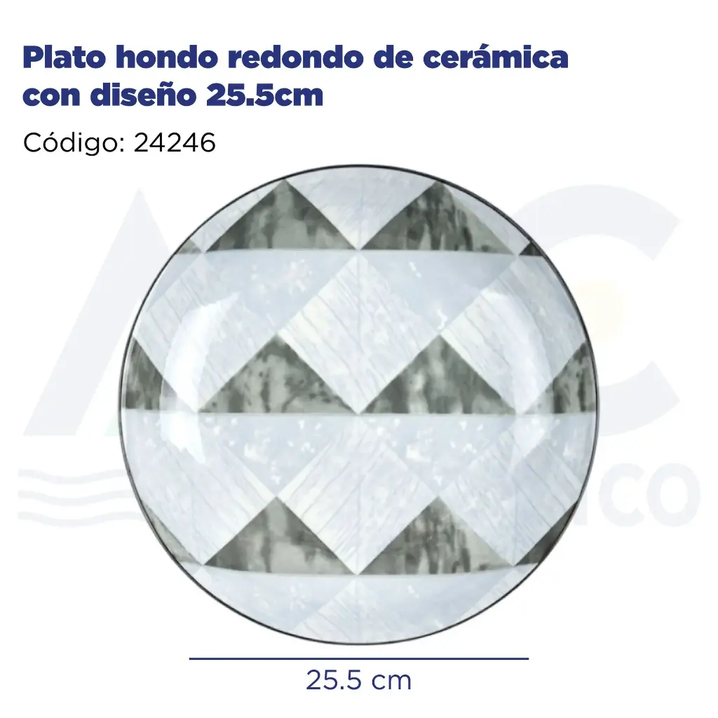 Plato hondo redondo de cerámica con diseño 25.5cm