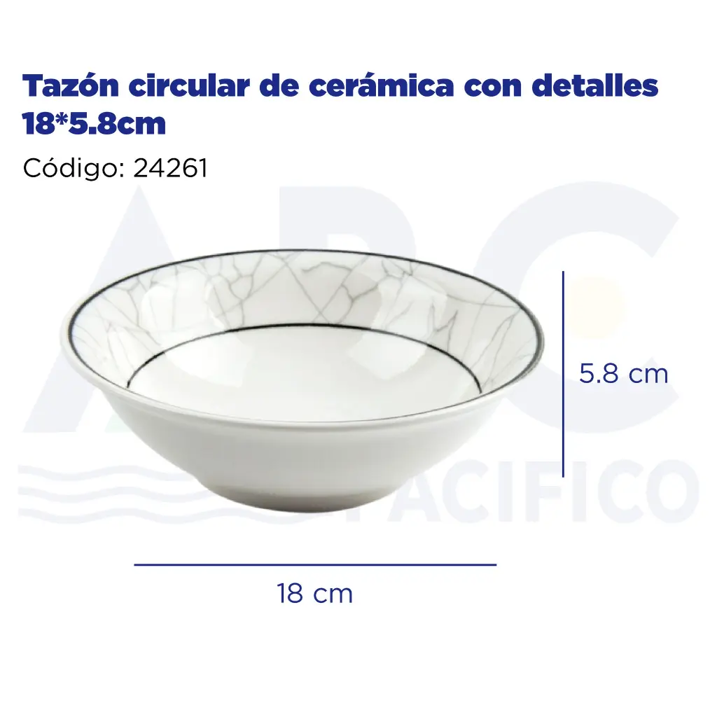 Tazón circular de cerámica con detalles 18*5.8cm