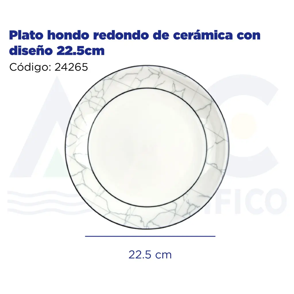Plato hondo redondo de cerámica con diseño 22.5cm