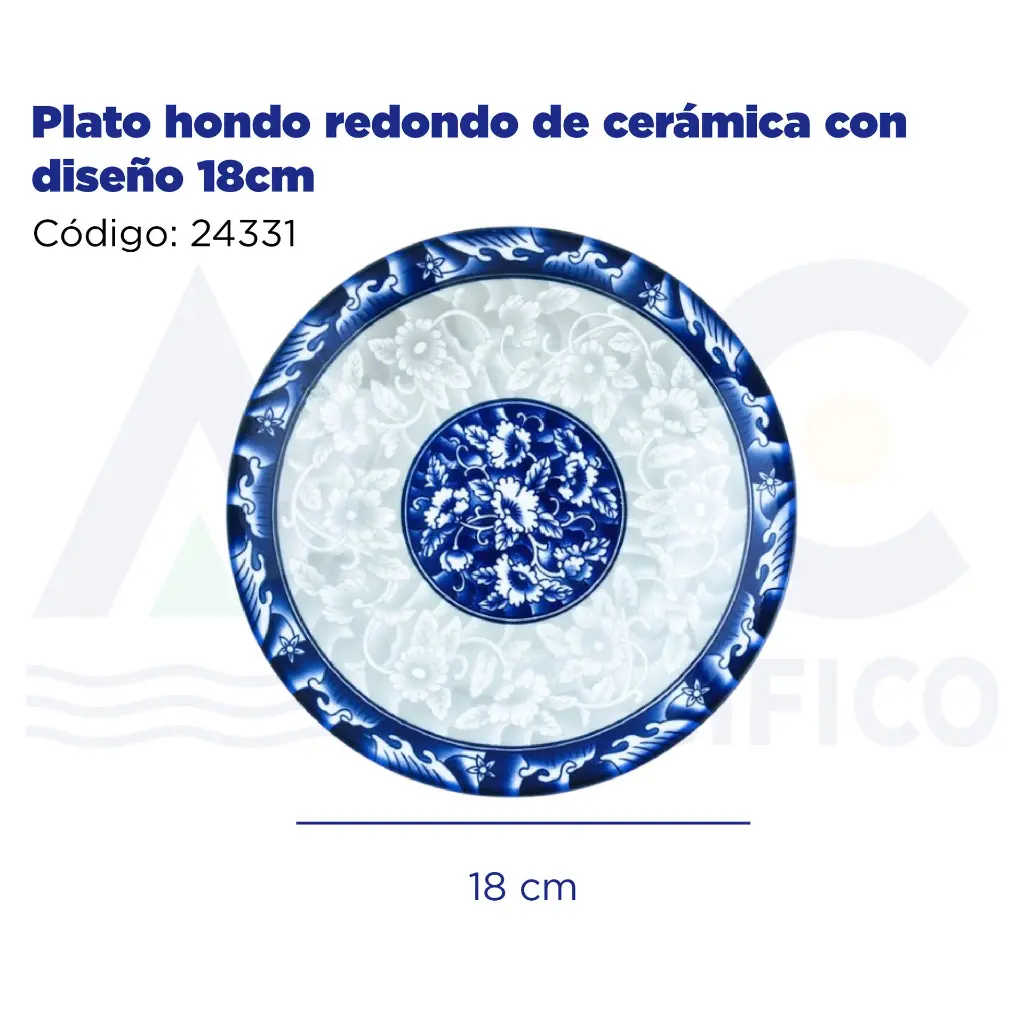 Plato hondo redondo de cerámica con diseño 18cm