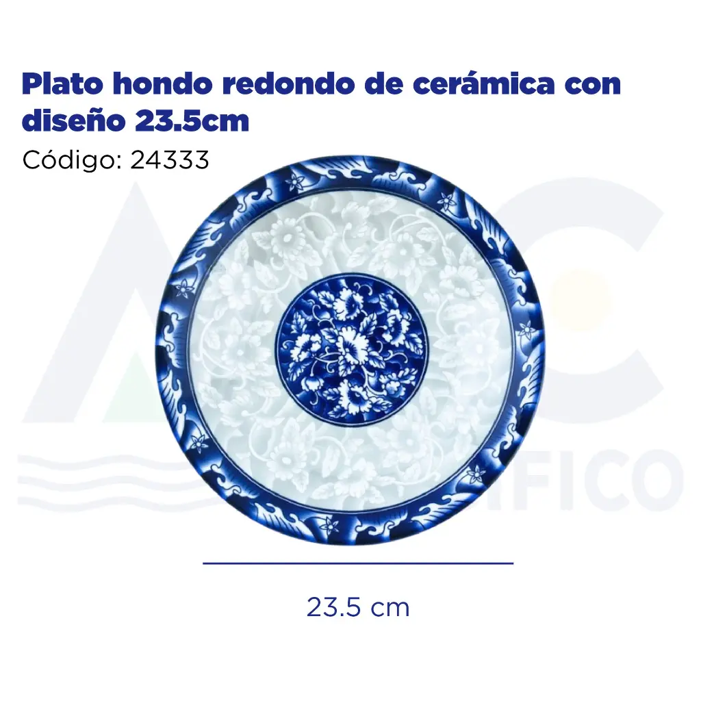 Plato hondo redondo de cerámica con diseño 23.5cm