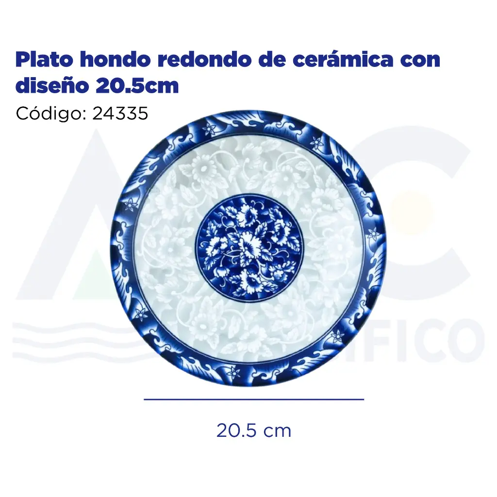 Plato hondo redondo de cerámica con diseño 20.5cm