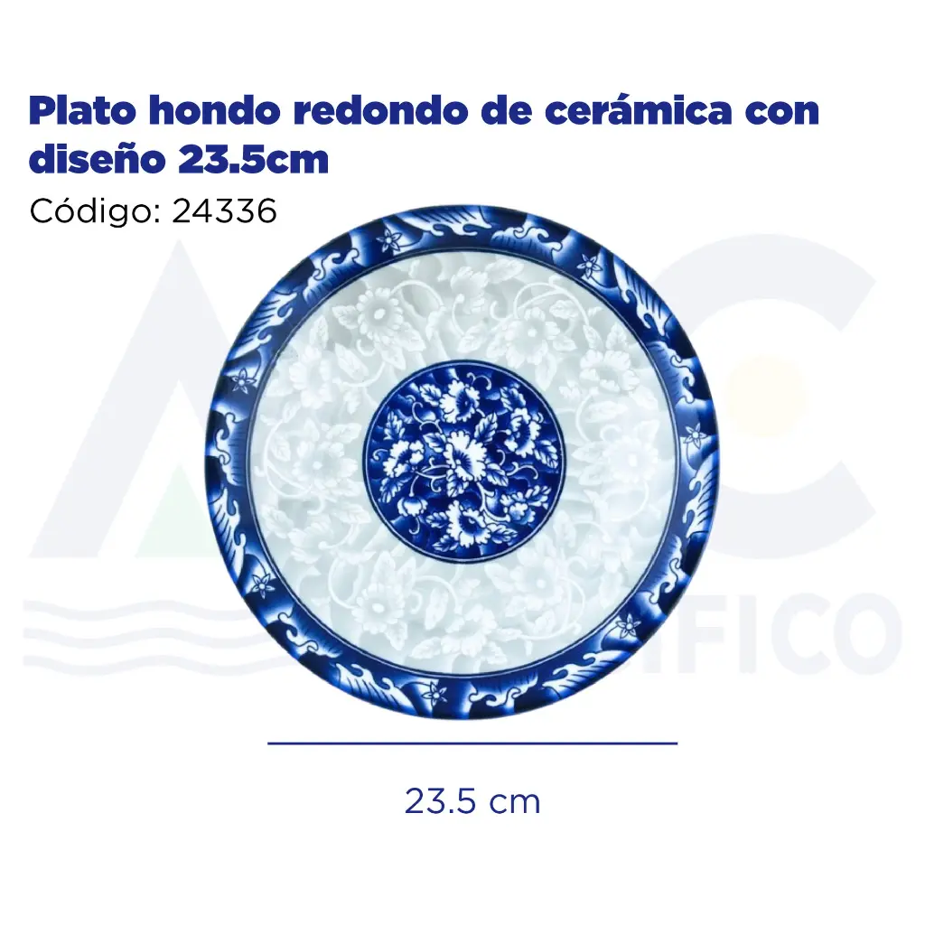 Plato hondo redondo de cerámica con diseño 23.5cm