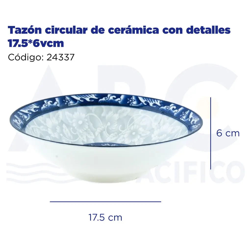 Tazón circular de cerámica con detalles 17.5*6cm