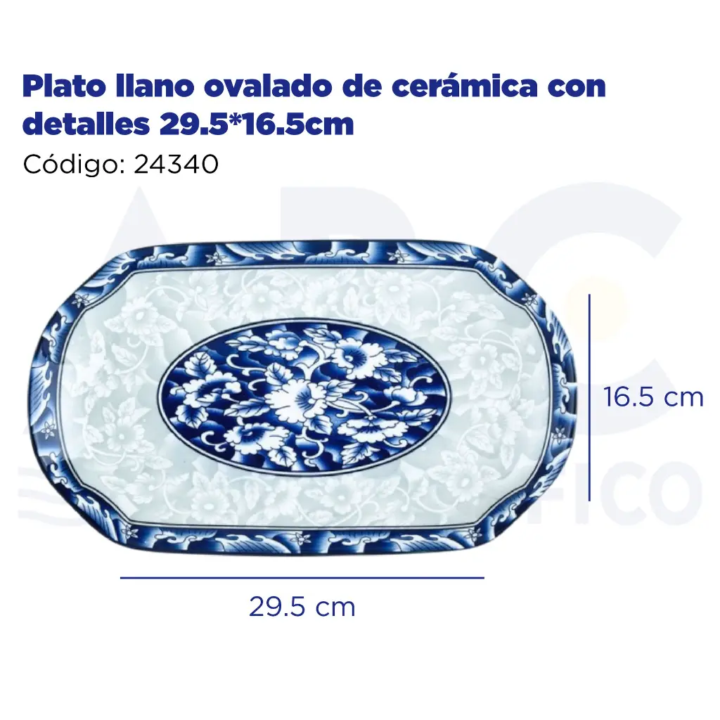 Plato llano ovalado de cerámica con detalles 29.5*16.5cm