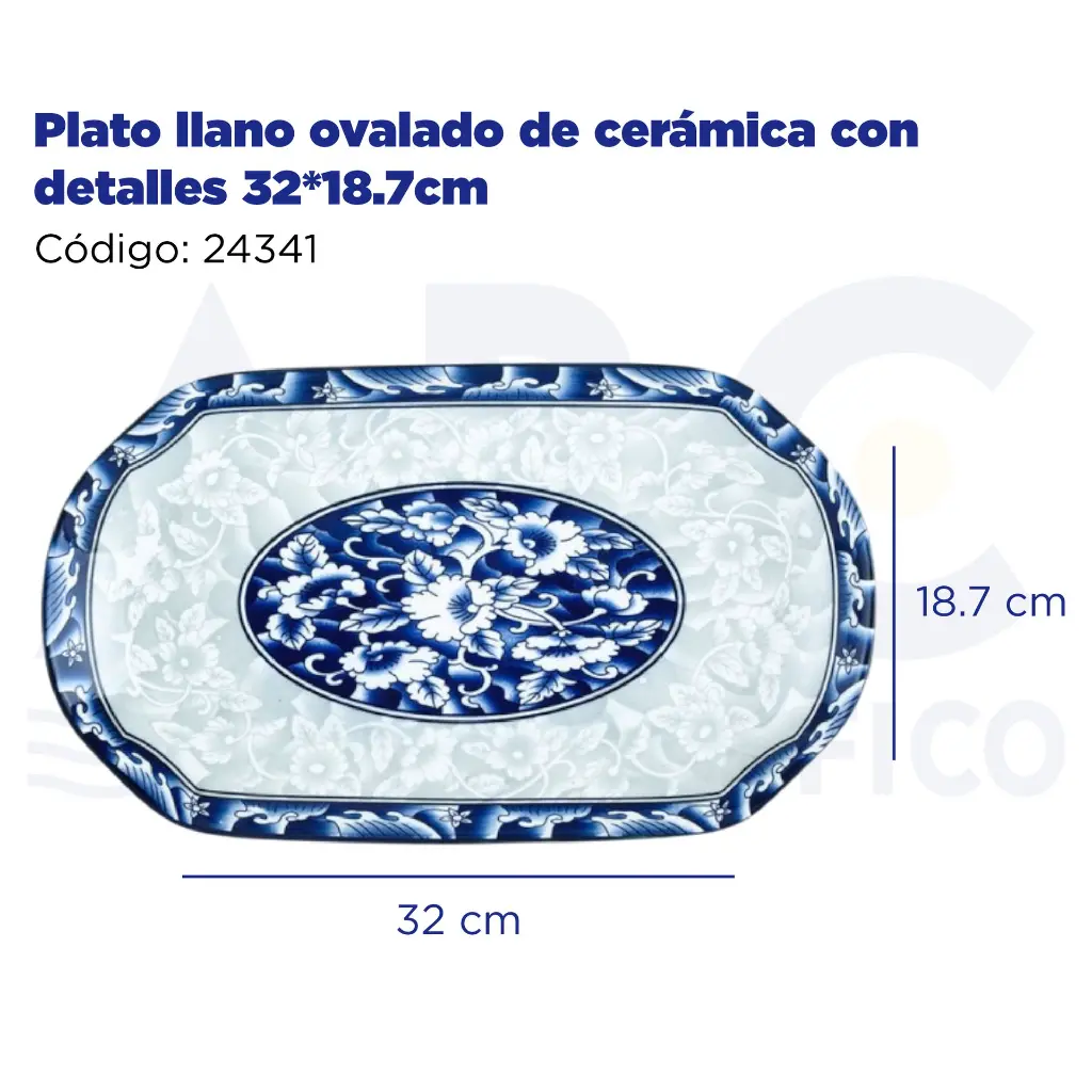 Plato llano ovalado de cerámica con detalles 32*18.7cm
