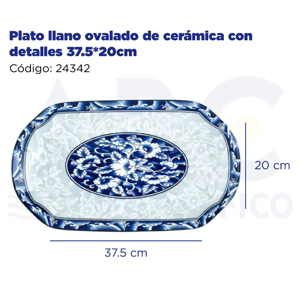 Plato llano ovalado de cerámica con detalles 37.5*20cm