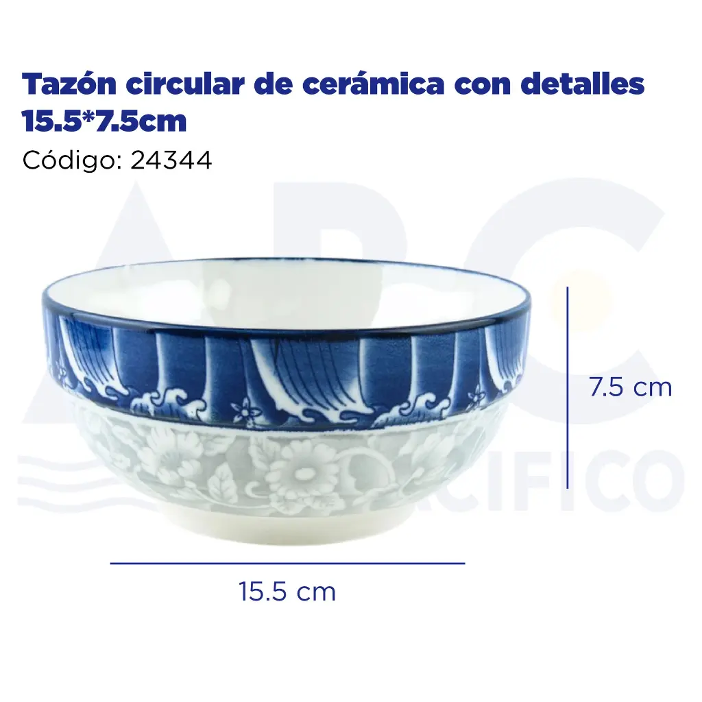 Tazón circular de cerámica con detalles 15.5*7.5cm