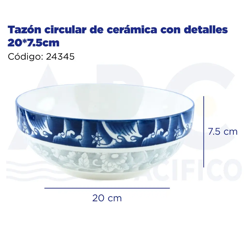 Tazón circular de cerámica con detalles 20*7.5cm