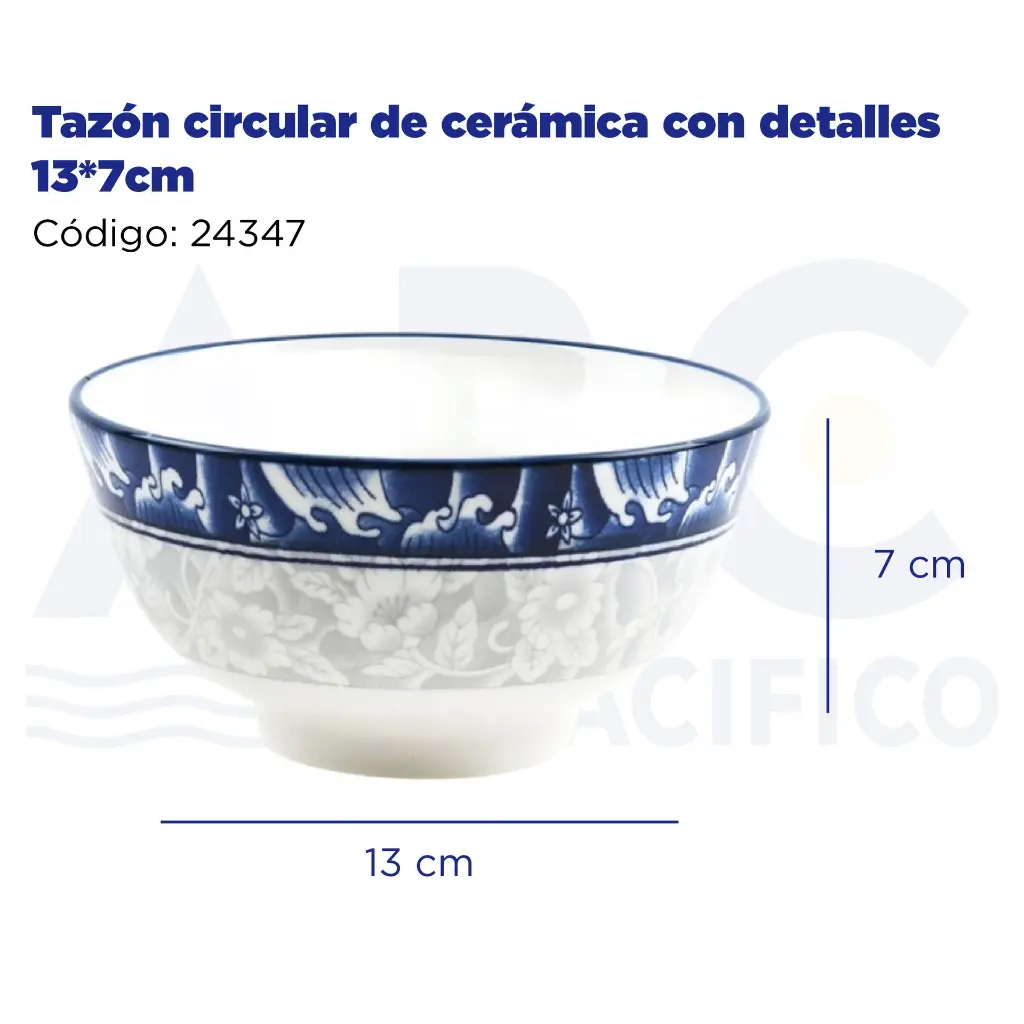 Tazón circular de cerámica con detalles 13*7cm
