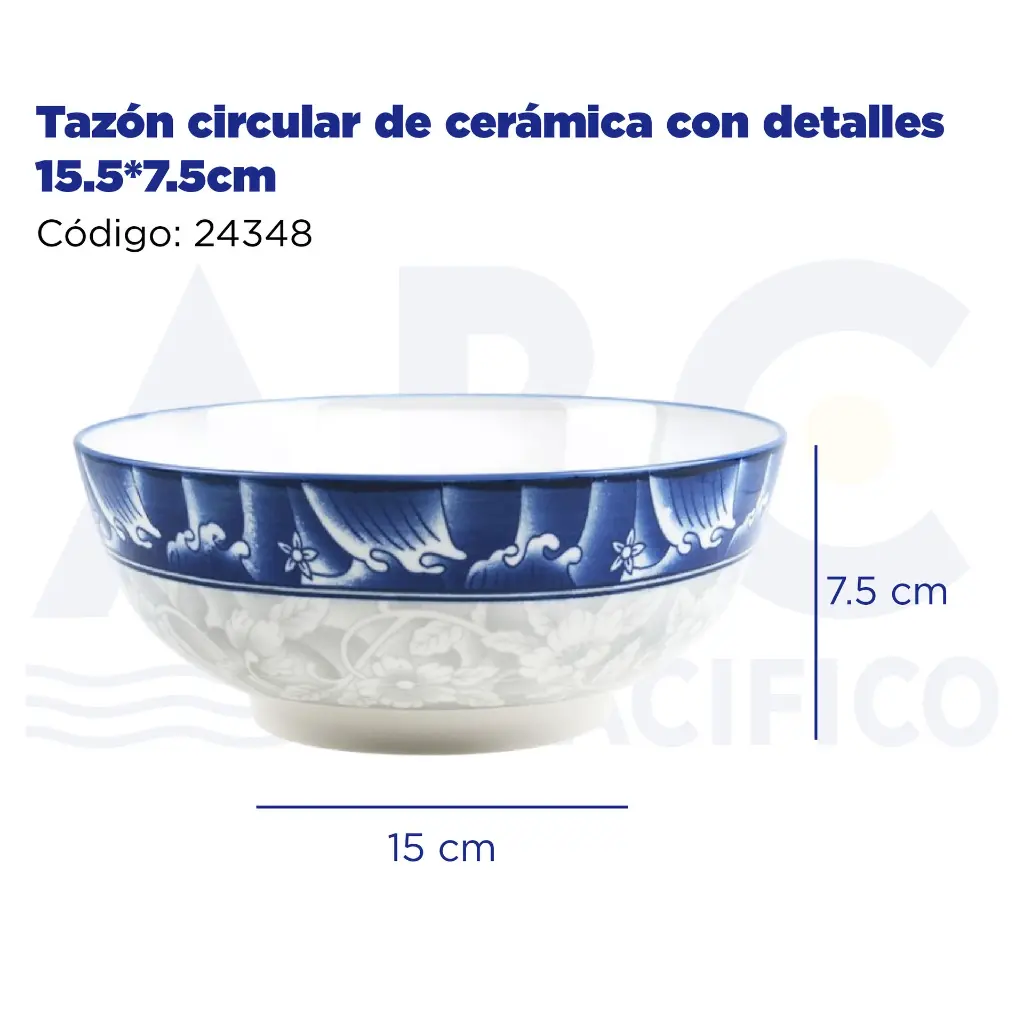 Tazón circular de cerámica con detalles 15.5*7.5cm