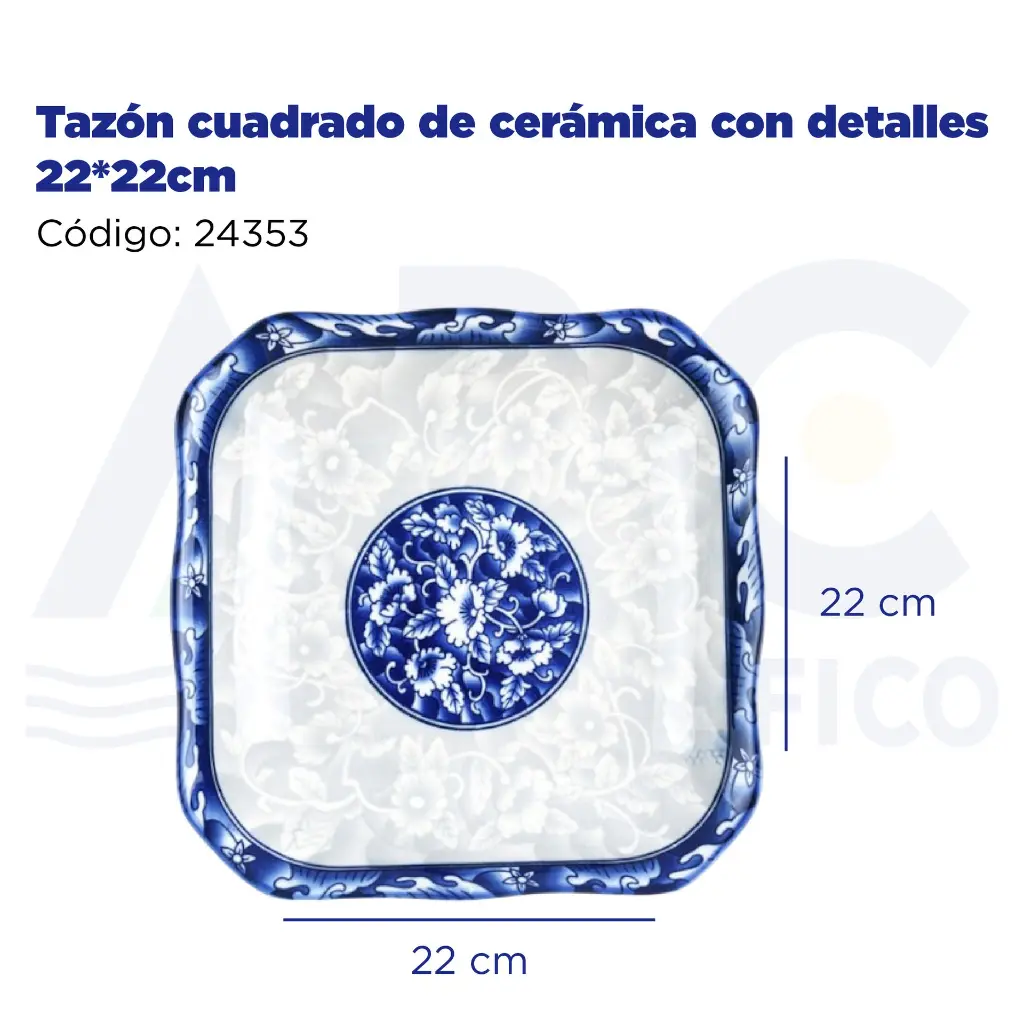 Tazón cuadrado de cerámica con detalles 22*22cm