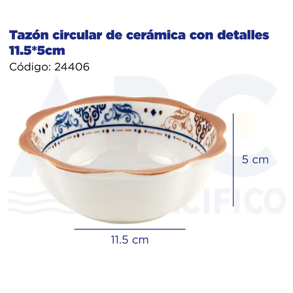 Tazón circular de cerámica con detalles 11.5*5cm