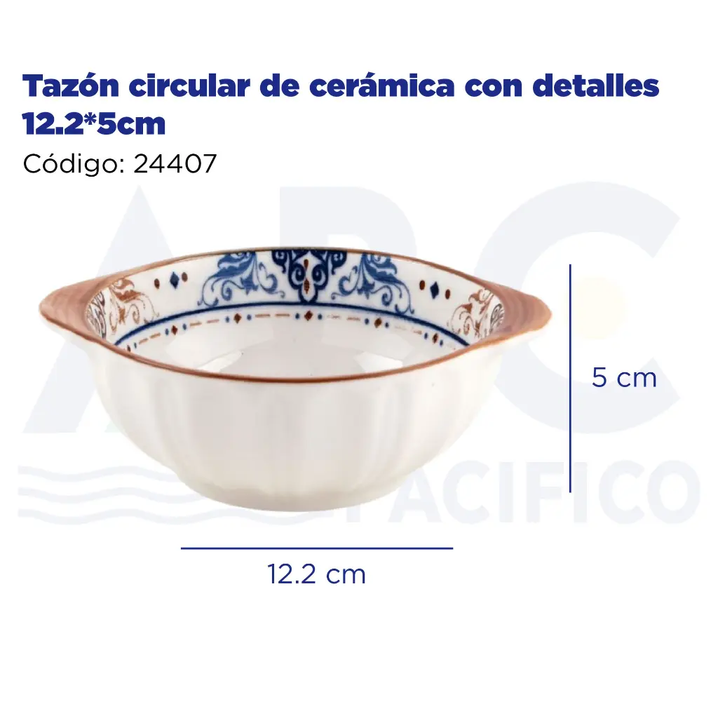 Tazón circular de cerámica con detalles 12.2*5cm