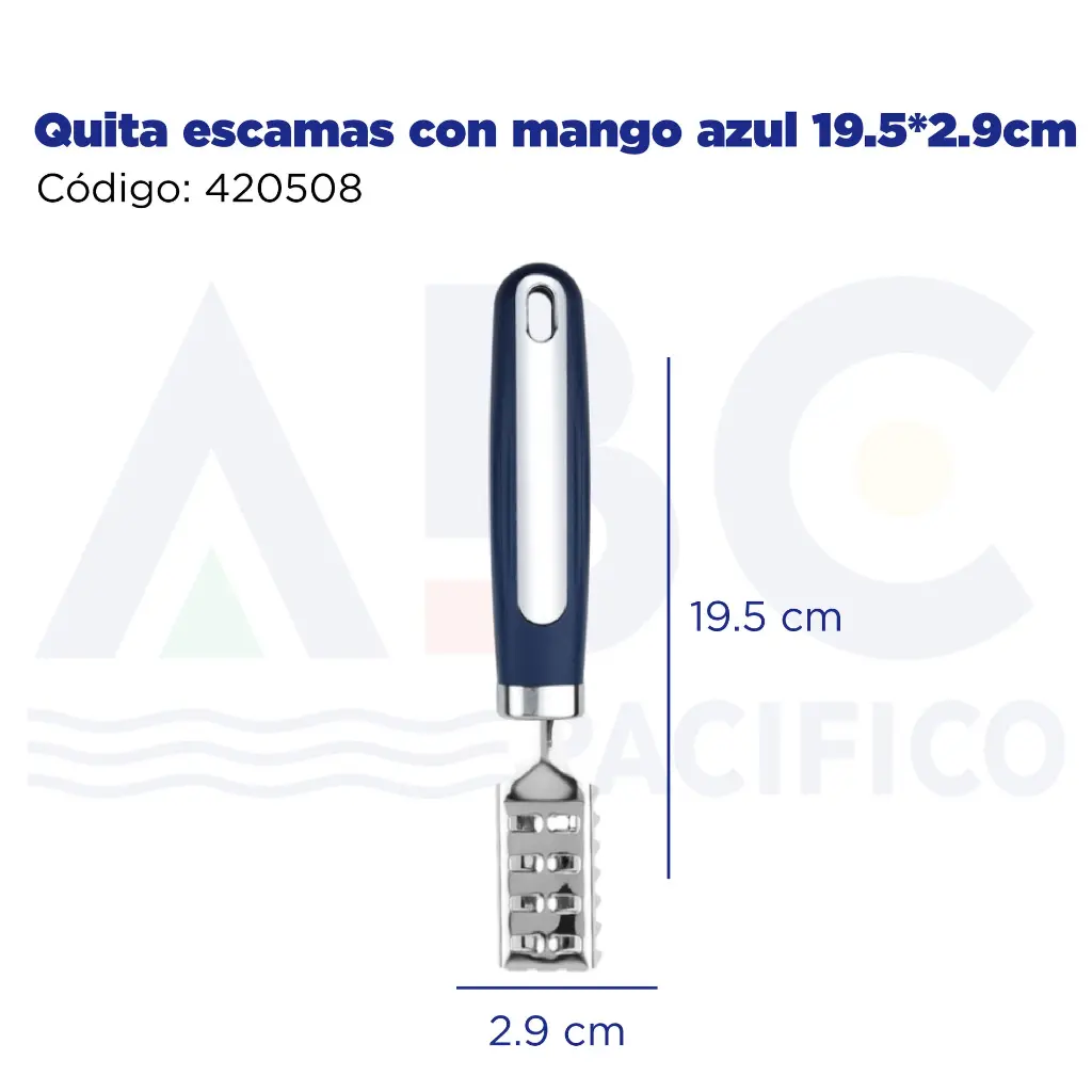 Quita escamas con mango azul 19.5*2.9cm