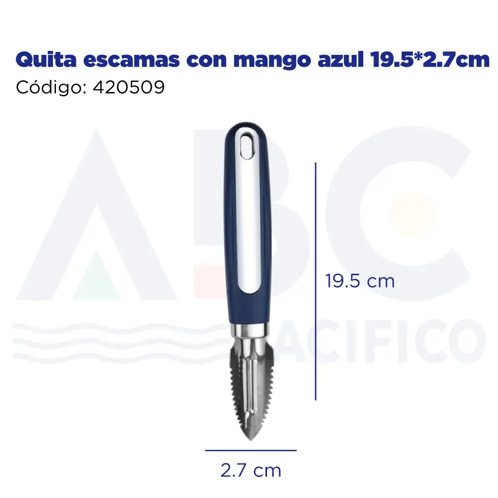 Quita escamas con mango azul 19.5*2.7cm